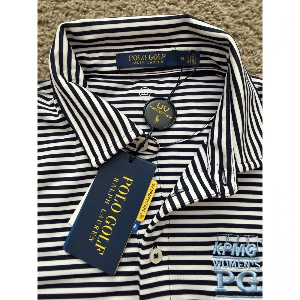 Polo Golf Ralph Lauren KPMG Women's PGA Shirt Medium Stripe UV Protection Golf T